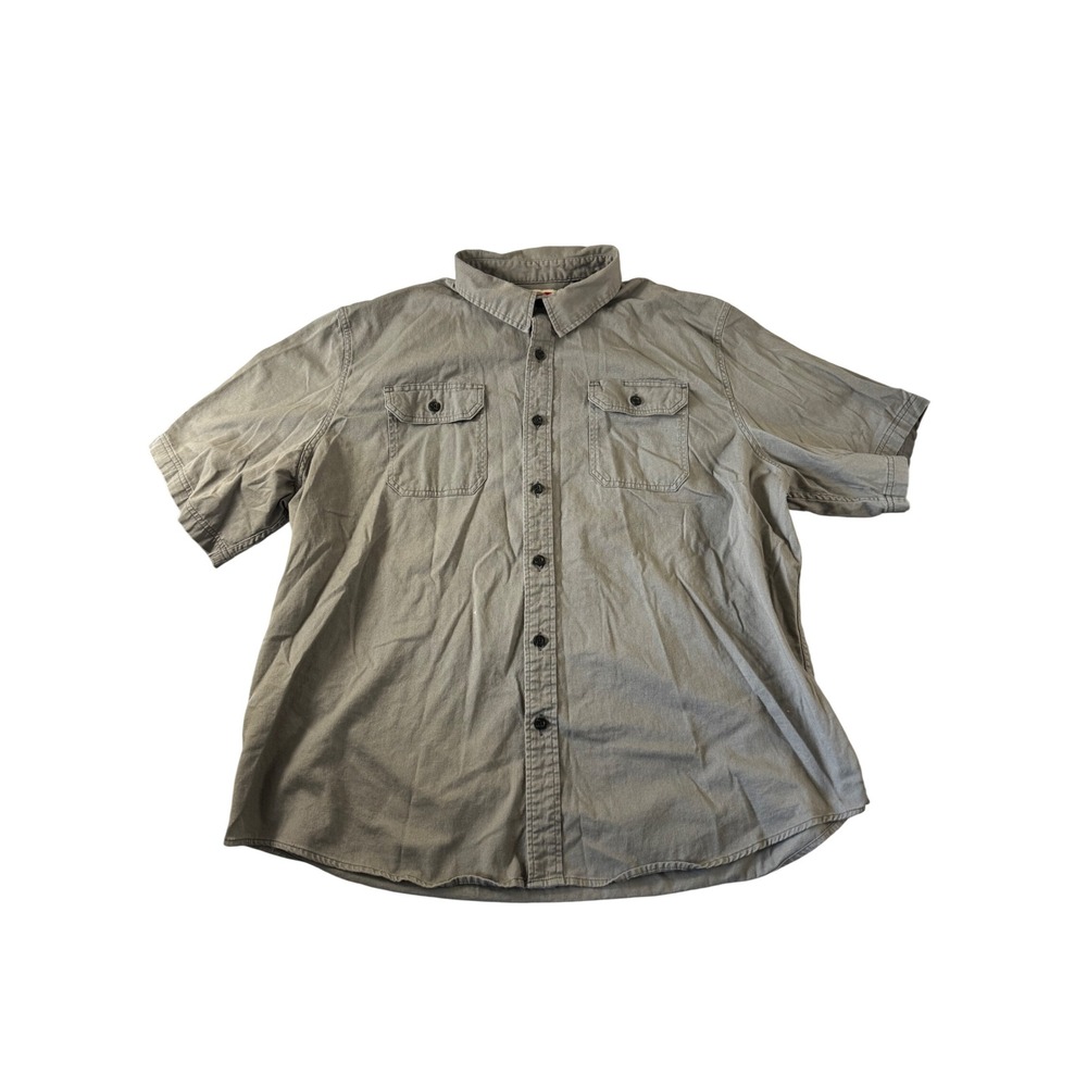 Wrangler Mens Short Sleeve Button Up Work Shirt Grey 2XL Cotton Utility Pocket